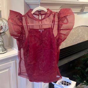 NWOT TCEC Burgundy Organza Top